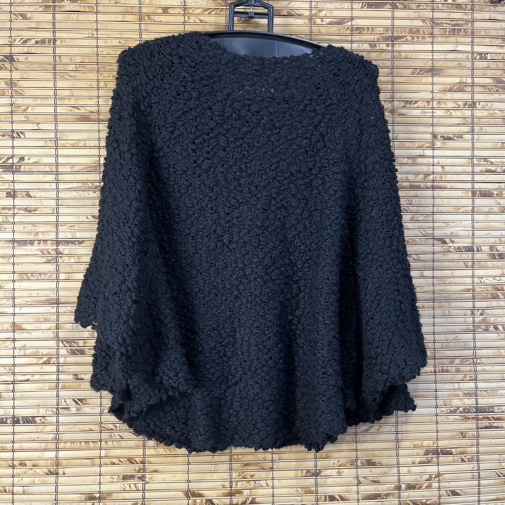 Bitte Kai Rand Black Textured Knit Poncho Sweater Womens Sz L/2 Cape Scandi Chic - Picture 5 of 9